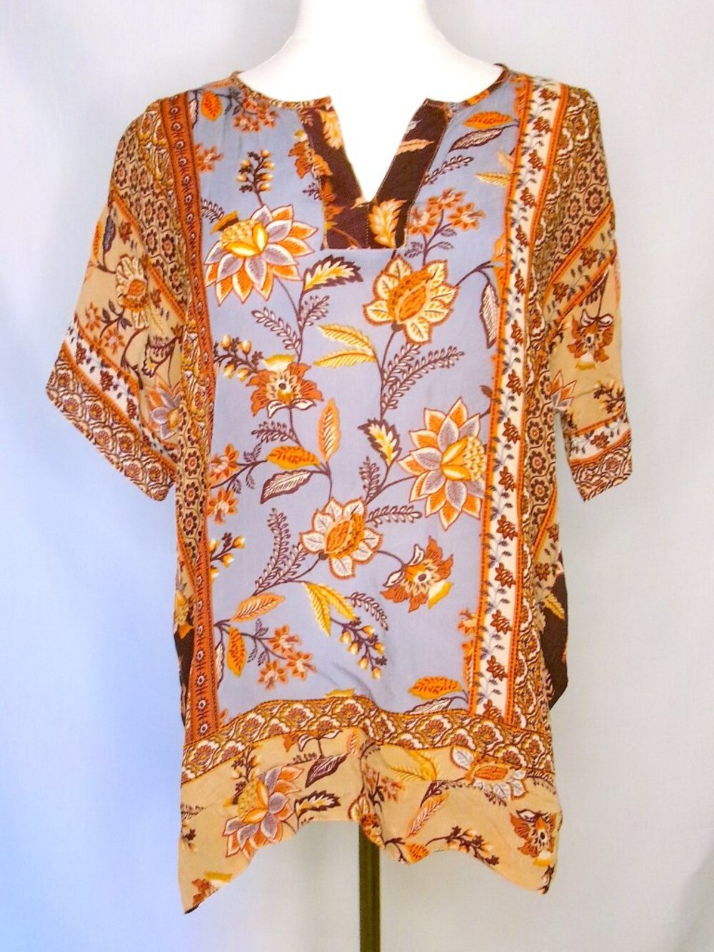 Coldwater Creek Petite Floral Boho Tunic Top Dolman Sleeve Rayon Blend PM